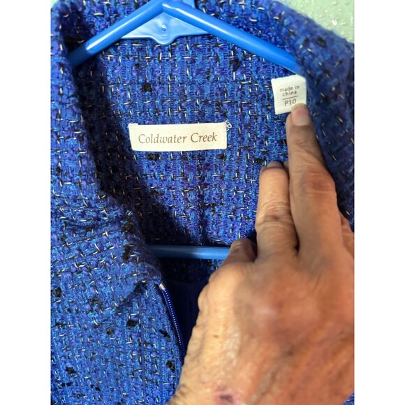 Coldwater Creek Women's Blue Tweed Jacket Size 10P Career, Work Full Zip Front - Picture 6 of 7
